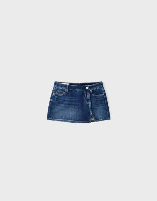 Stradivarius mini skort croisée en denim délavé moyen, 6 de 7