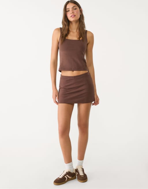 Stradivarius – Mini-Skort in Braun, 2 von 4