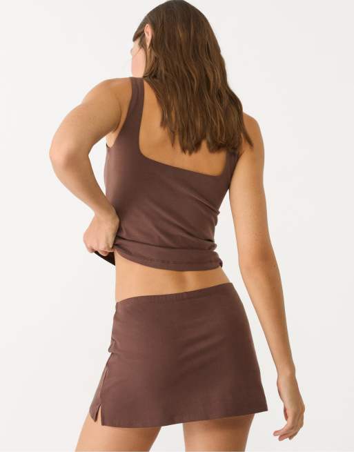 Stradivarius - Mini skort in bruin, 4 van 4