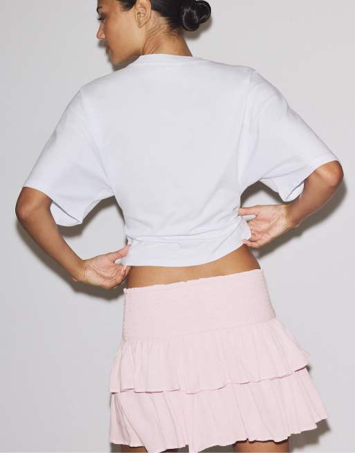 Stradivarius – Mini-Skort in Pastellrosa mit Rüschen, 3 von 4