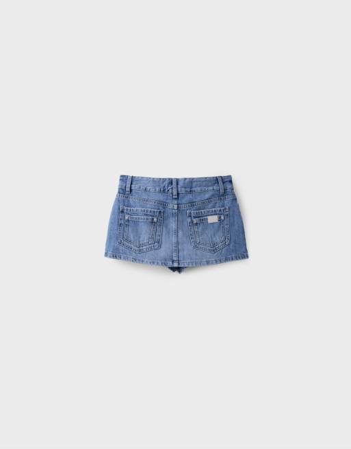 Stradivarius mini skort med hammer loop i mellemblå denim, 7 af 7