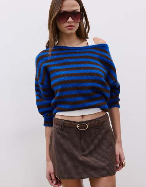 Stradivarius Mini skort with belt in brown - view 1