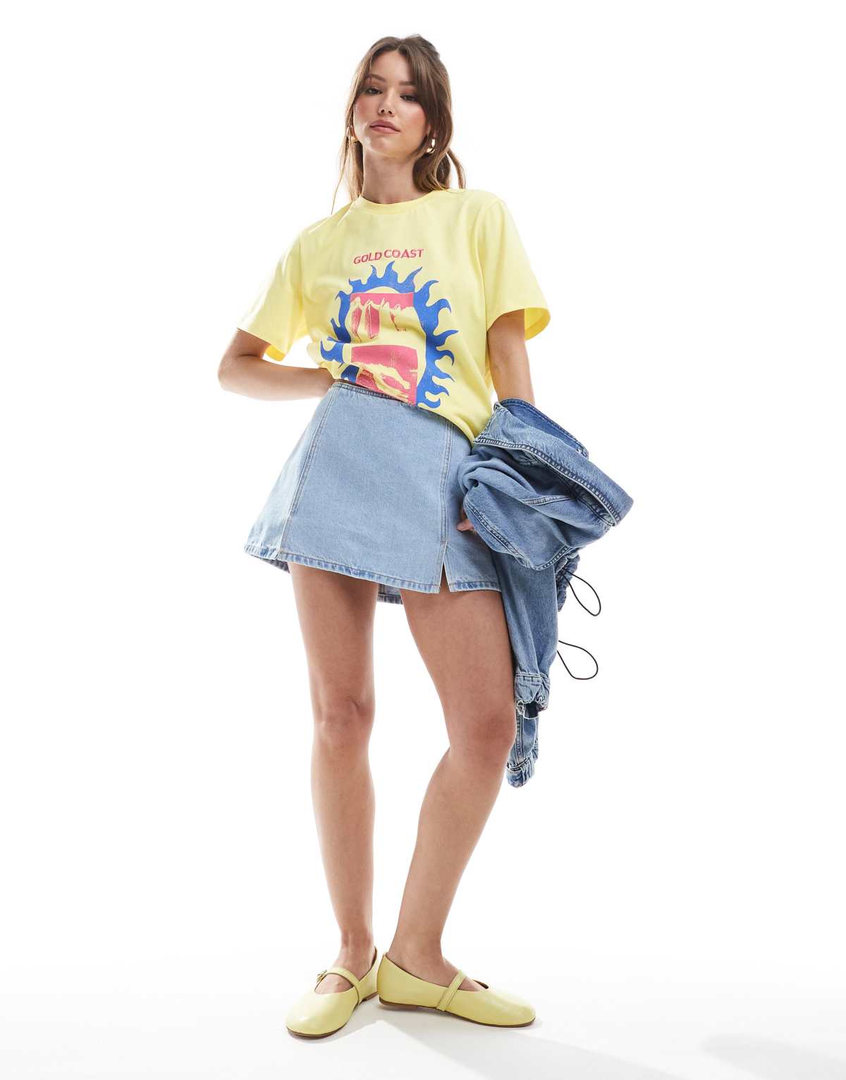 Stradivarius mini skort with slits in blue denim