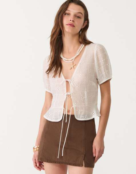 Stradivarius mini skort with slits in brown