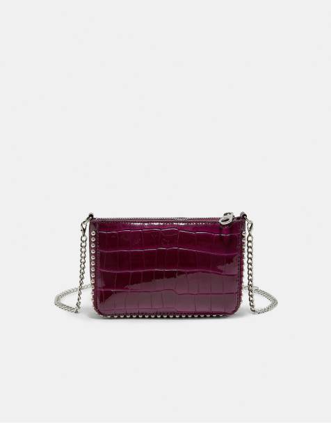 Stradivarius mini tas met croco-reliëf in fuchsia - view 1