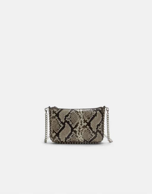Stradivarius - Mini tas met kraalversiering en dierenprint in ecru
