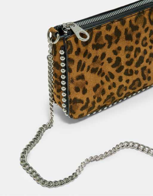 Stradivarius mini tas met print en studs in bruin, 4 van 4