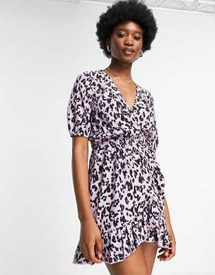 Stradivarius mini tea dress in lilac animal