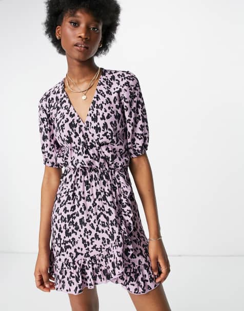 Stradivarius mini tea dress in lilac animal