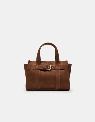Stradivarius - Mini tote bag avec boucle - Marron-Brown