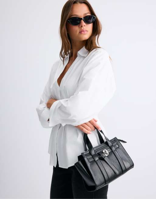 Stradivarius Mini-Tote-Bag mit Schnalle in Schwarz, 3 von 4