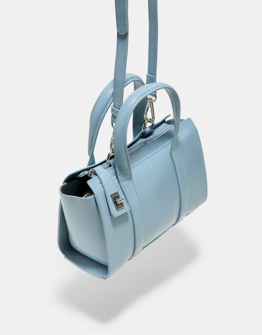 Stradivarius Mini tote bag with clasp in sky blue, 4 of 4