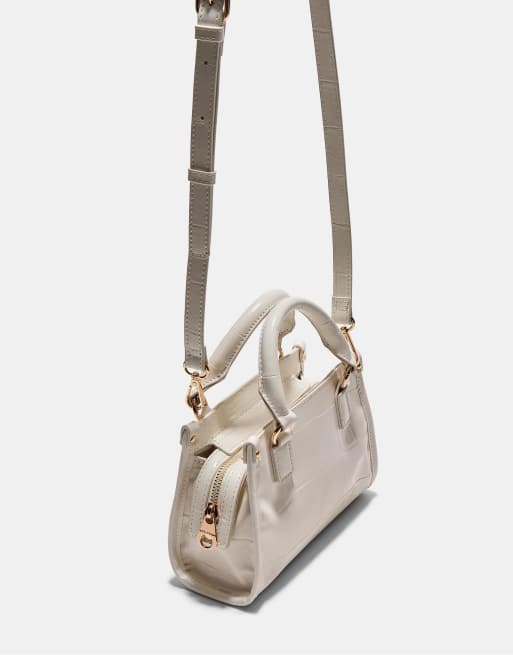 Stradivarius - Mini tote tas in ecru met krokodillenmotief, 3 van 4