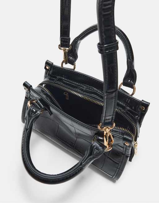 Stradivarius - Mini tote tas in zwart met krokodillenmotief, 3 van 4