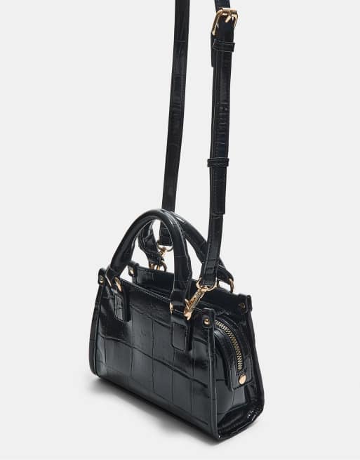 Stradivarius - Mini tote tas in zwart met krokodillenmotief, 4 van 4