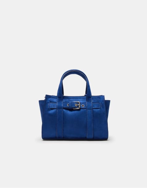 Stradivarius - Mini tote tas met gesp in blauw - view 1