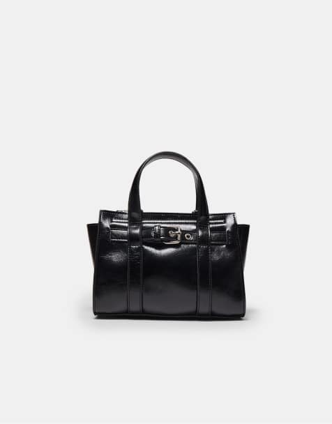 Stradivarius - Mini tote tas met gesp in zwart - view 1