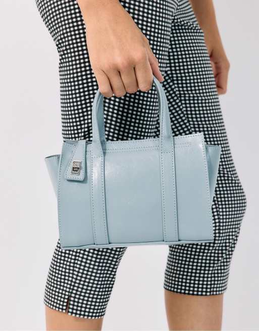 Stradivarius mini tote tas met sluiting in lichtblauw, 3 van 4