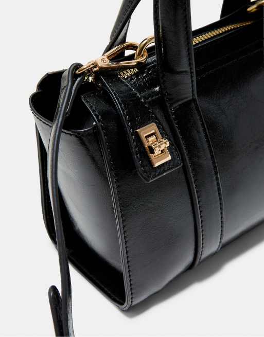Stradivarius mini tote tas met sluiting in zwart, 4 van 4