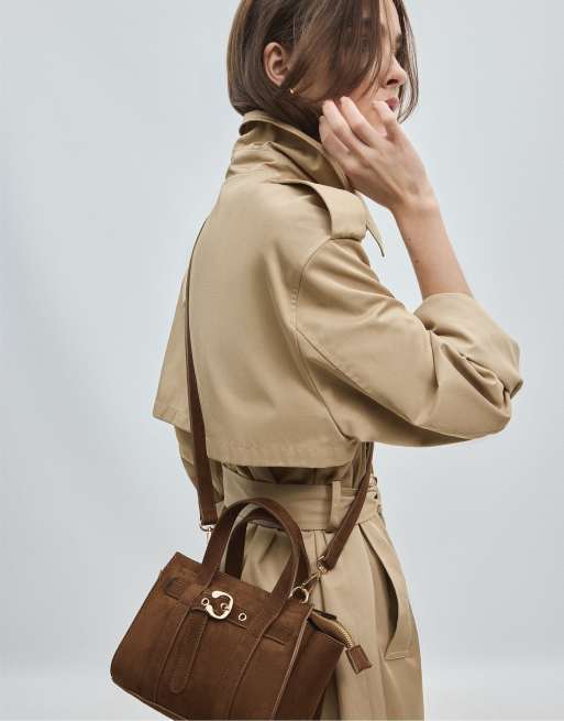 Stradivarius mini tote-taske med spænde i brun, 2 af 4
