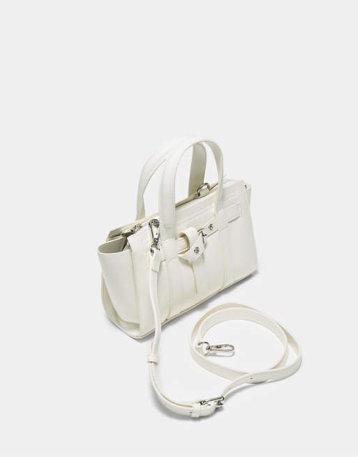 Stradivarius mini tote-taske med spænde i ecru, 4 af 4
