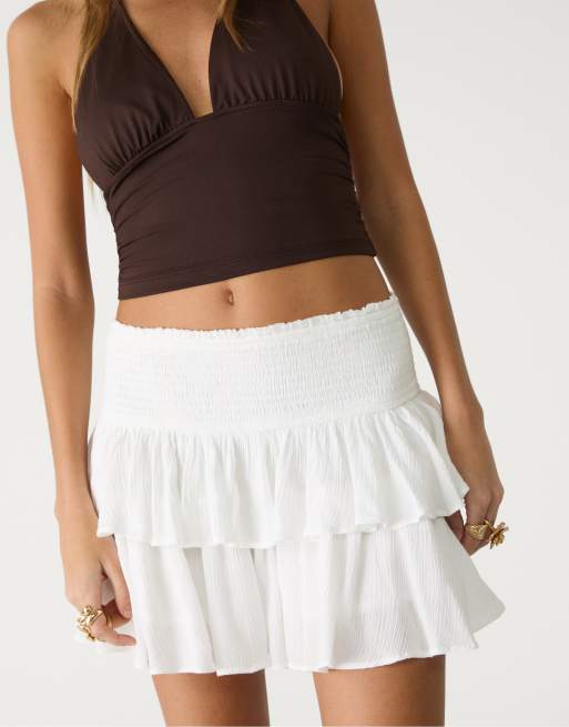 Stradivarius - Minigonna pantalone bianca con volant, 2 di 4