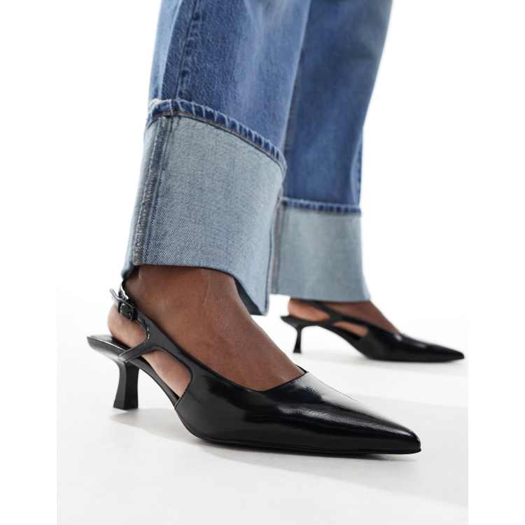 Stradivarius minimal slingback heel in black | ASOS