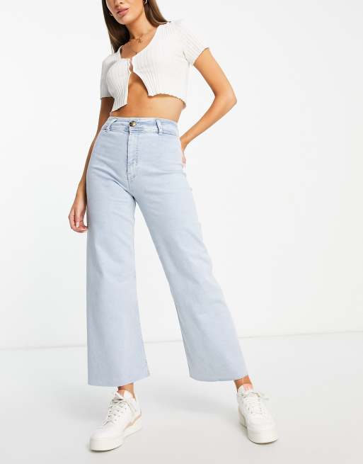 Stradivarius Petite super wide leg jeans in light wash - ShopStyle