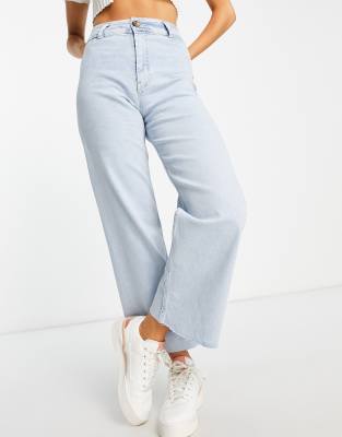 STRADIVARIUS MINIMAL WIDE LEG CROPPED JEAN IN LIGHT WASH-BLUE