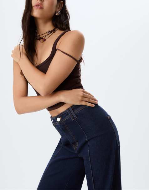 Stradivarius - Minimalistische jeans met naden in donkerblauw - view 1