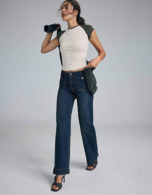 Stradivarius minimalistiska jeans med fickor i ljusgrå denimtvätt, 5 av 7