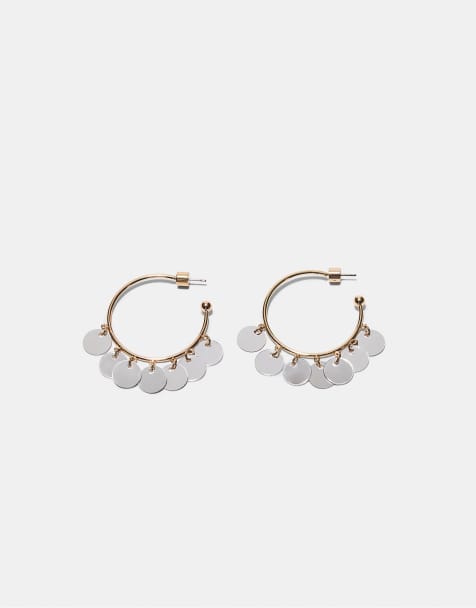 Stradivarius Mirror effect hoop earrings in gold - view 1