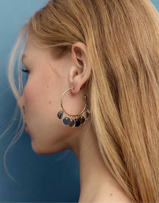 Stradivarius Mirror effect hoop earrings in gold, 2 of 4
