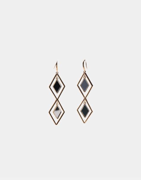 Stradivarius Mirror effect rhombus earrings in gold - view 1