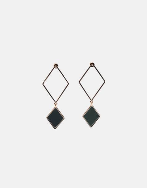 Stradivarius Mirror effect rhombus earrings in gold - view 1