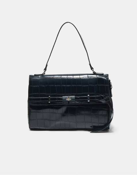 Stradivarius mittelgroße Schultertasche mit Gürtel in Schwarz - view 1
