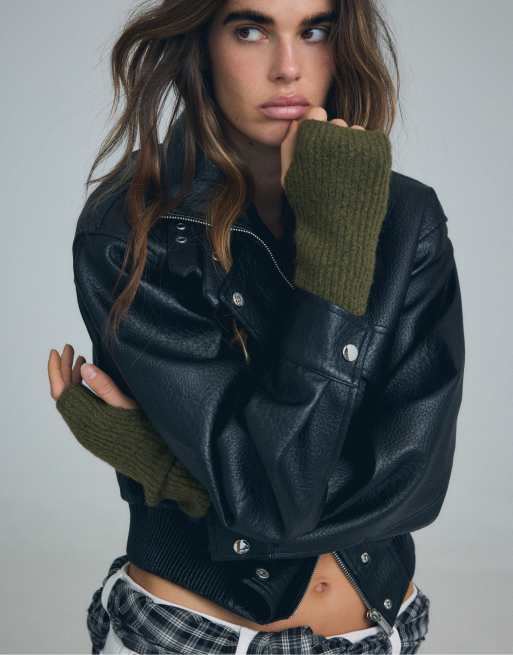 Stradivarius Mittens in khaki, 3 of 4