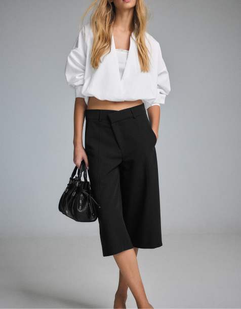 Stradivarius Mixed fabric balloon shirt in white - view 1