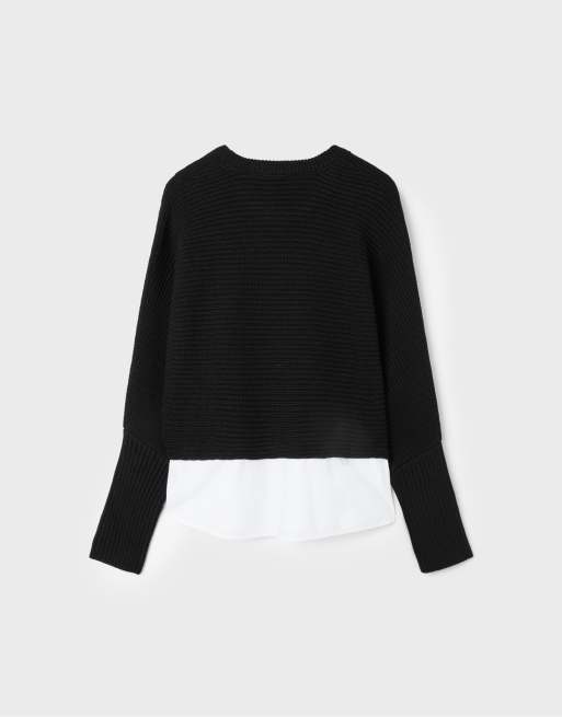 Stradivarius Mixed-fabric batwing knit jumper in black, 7 of 7