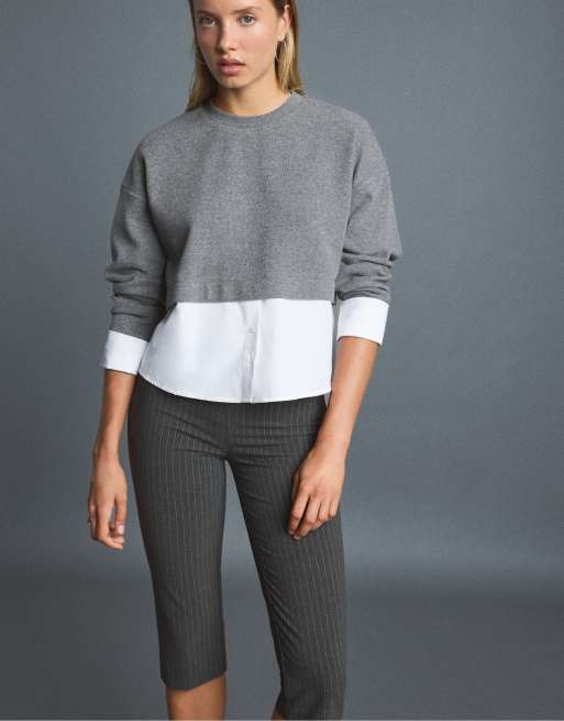 Stradivarius Mixed fabric jumper in dark grey, 2 of 7