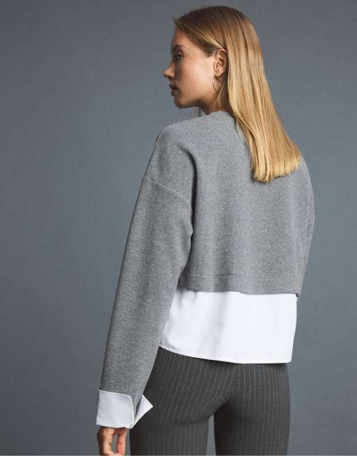 Stradivarius Mixed fabric jumper in dark grey, 3 of 7