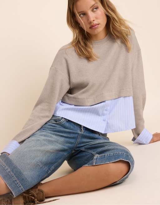Stradivarius Mixed fabric jumper in grey, 2 of 7