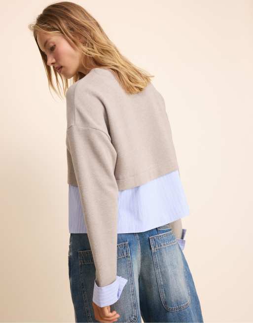 Stradivarius Mixed fabric jumper in grey, 3 of 7
