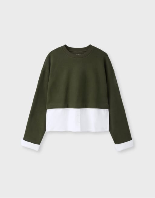 Stradivarius Mixed fabric jumper in khaki, 6 of 7