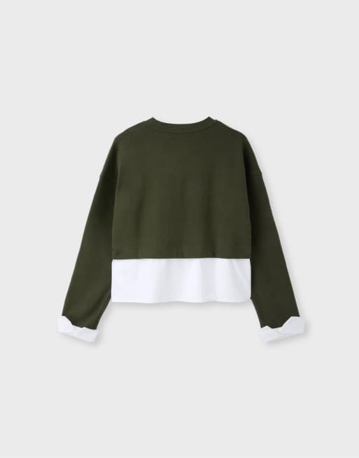 Stradivarius Mixed fabric jumper in khaki, 7 of 7