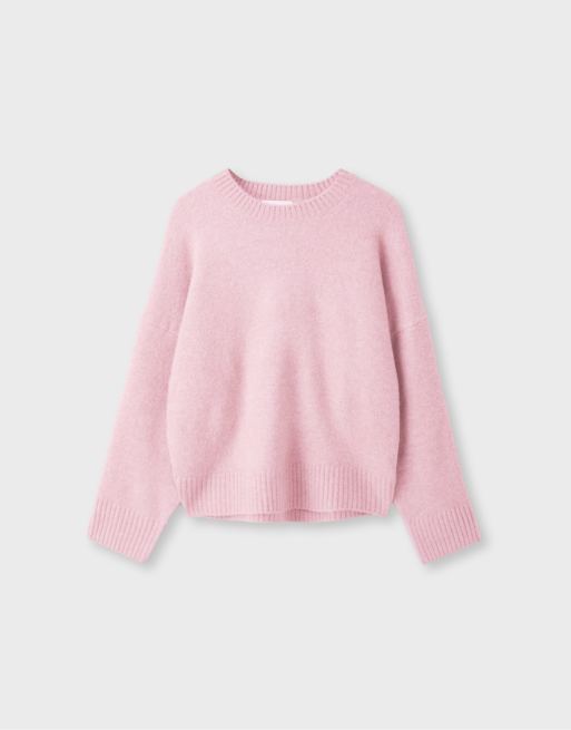 Stradivarius mjukstickad baströja i pastellrosa, 6 av 7