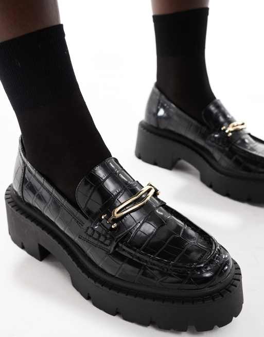Stradivarius Mocassins chunky effet croco Noir ASOS