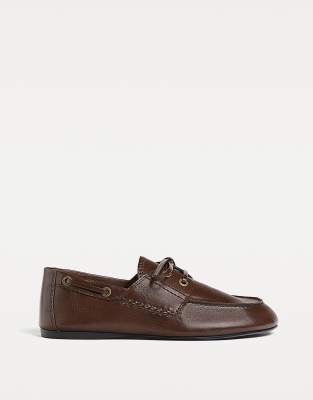 Stradivarius - Mocassins surpiqués - Marron-Brown