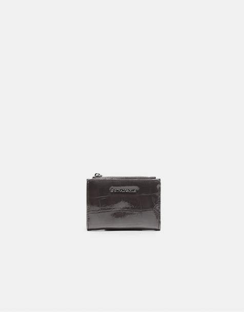 Stradivarius Mock croc card holder purse in dark grey - view 1
