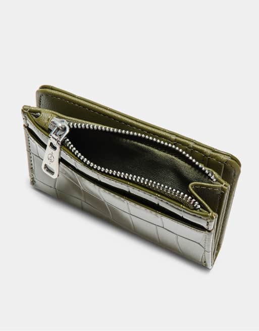 Stradivarius Mock croc card holder purse in khaki, 2 of 4